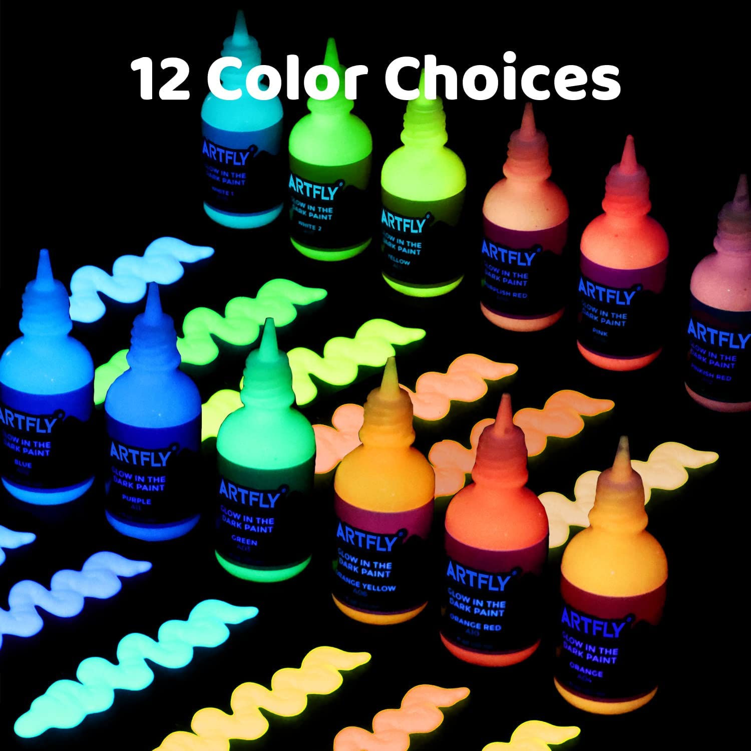 ARTFLY Peinture brillante dans le noir, kit de peintures de 12 couleurs 30ml/1oz