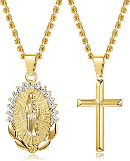 Miniature : Milacolato 14K Plaqué Or Pendentif Collier pour Femmes Filles Bijoux Religieux