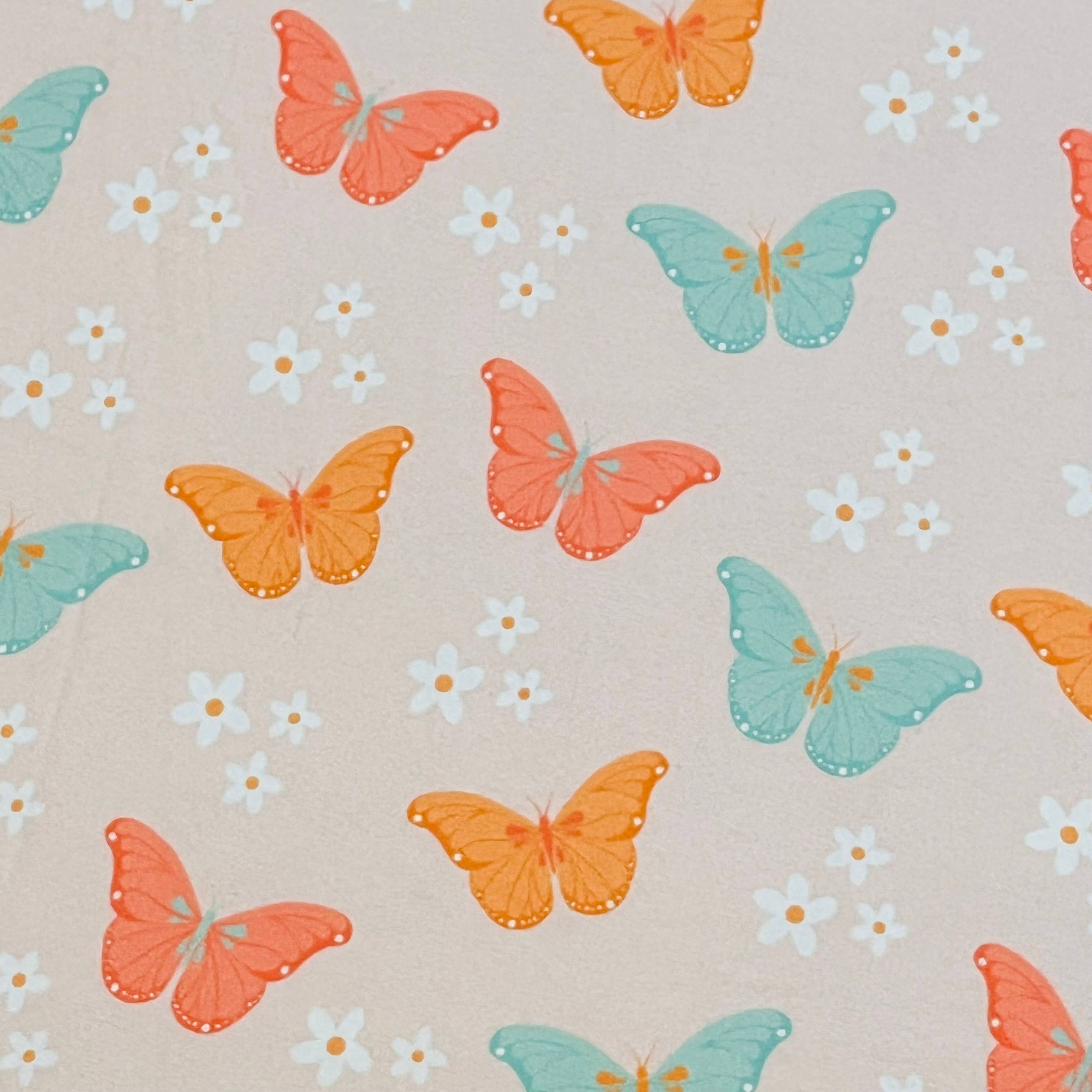 Butterflies Stretch fabric, retro baby fabric by the yard