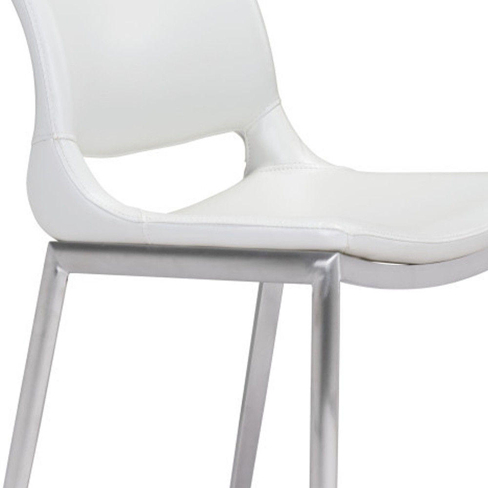 Set of Two 25" White And Silver Steel Low Back Counter Height Bar Chairs