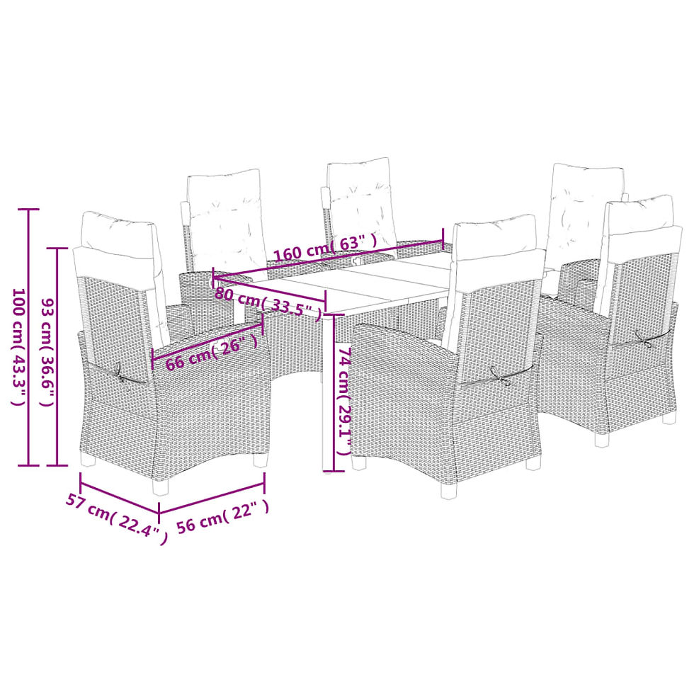 Thumbnail: vidaXL 7 Piece Patio Dining Set with Cushions Black Poly Rattan