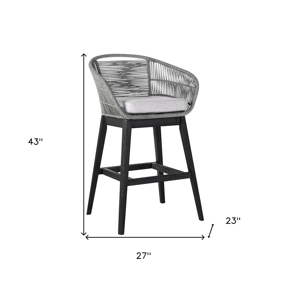 Thumbnail: 43" Light Gray Solid Wood Low back Outdoor Bar Height chair with Footrest