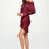 Thumbnail: Satin Off Shoulder Ruched Asymmetrical Hem Dress with Slit Cuff