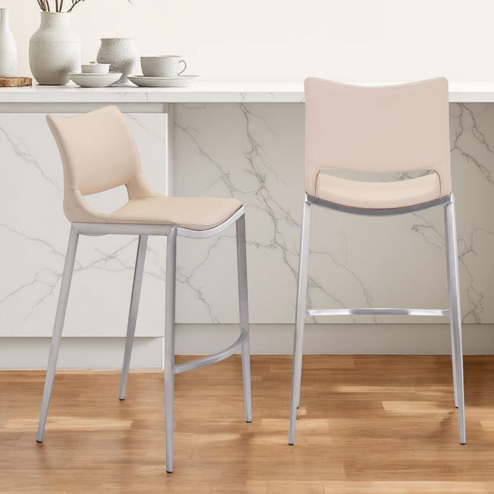 Thumbnail: Set of Two 29" Light Pink And Silver Steel Low Back Bar Height Bar Chairs