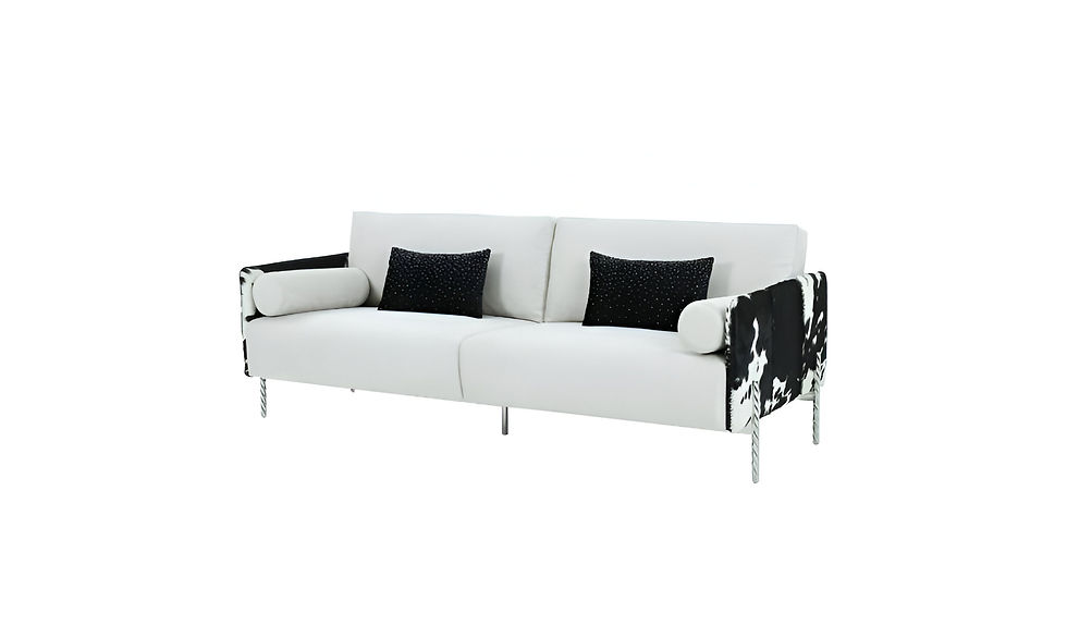 Thumbnail: 89" White Sofa And Toss Pillows With Silver Legs