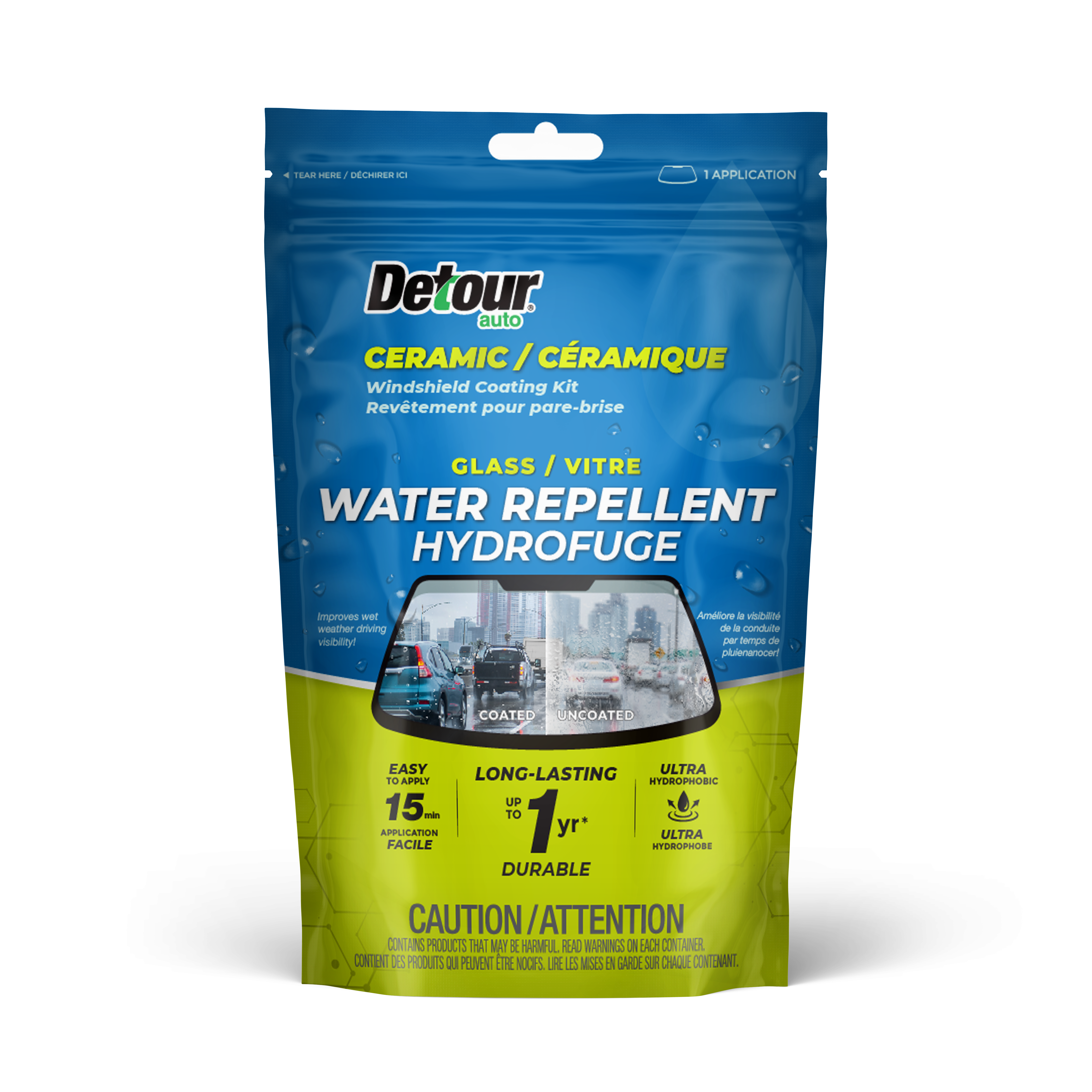 Detour Auto Ceramic Windshield Coating Kit Water Repellent Wipes Long Lasting Easy to Use Hydrophobic Canada