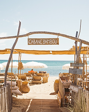 tourists on vacation in Saint-Tropez at the private beach club Cabane Bambou in Saint-Tropez