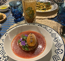 a tomato carpaccio served as a starter during a dinner at the Louis Vuitton restaurant in Saint Tropez