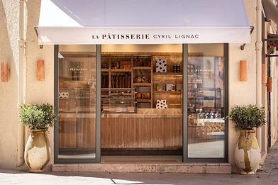 the showcase of a famous French star chef's pastry shop in Saint-Tropez