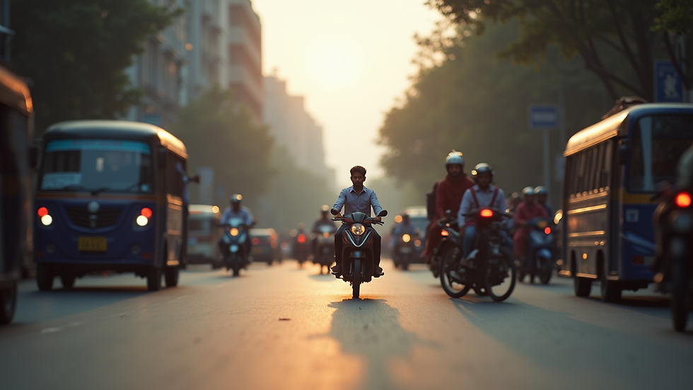 Eye-level view of a busy Indian street with mobile users