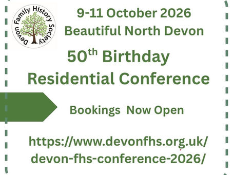 Devon Family History Society 2026 Conference Bookings Now Open