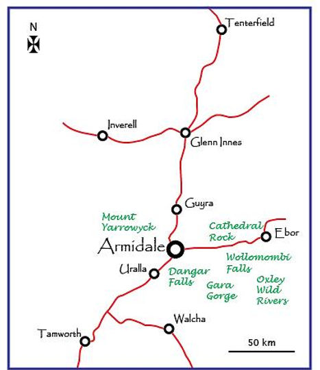 Map of Towns & Attractions in Armidale Region