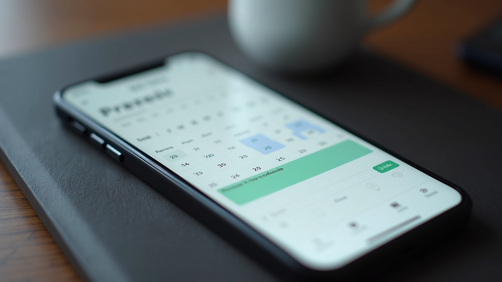 Close-up of a smartphone displaying a calendar app with scheduled tasks