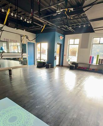 Calm yoga space with natural light