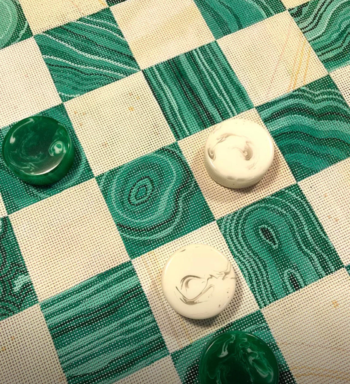 Checker Pieces Malachite and Ivory for Kate Dickerson Board