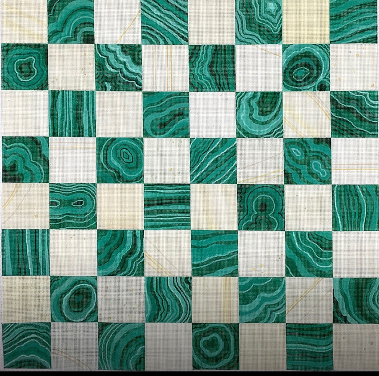 Chess or Checkers Faux Malachite & Ivory Crystal Board