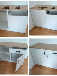 Zmontowana dolna szafka IKEA KNOXHULT w Poznaniu, z blatem, białymi frontami i czarnymi uchwytami.