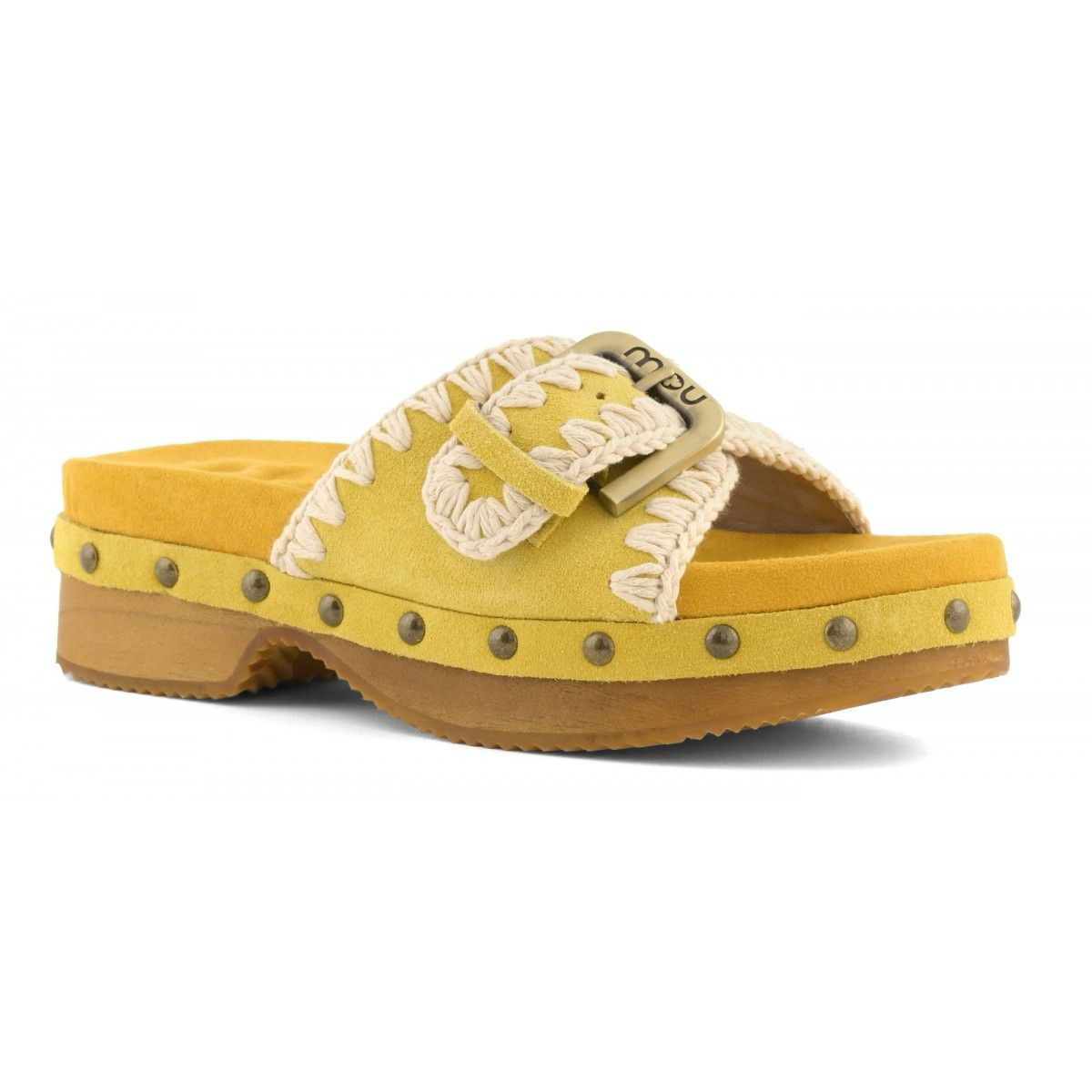 Low Heel Wood Clog With Buckle