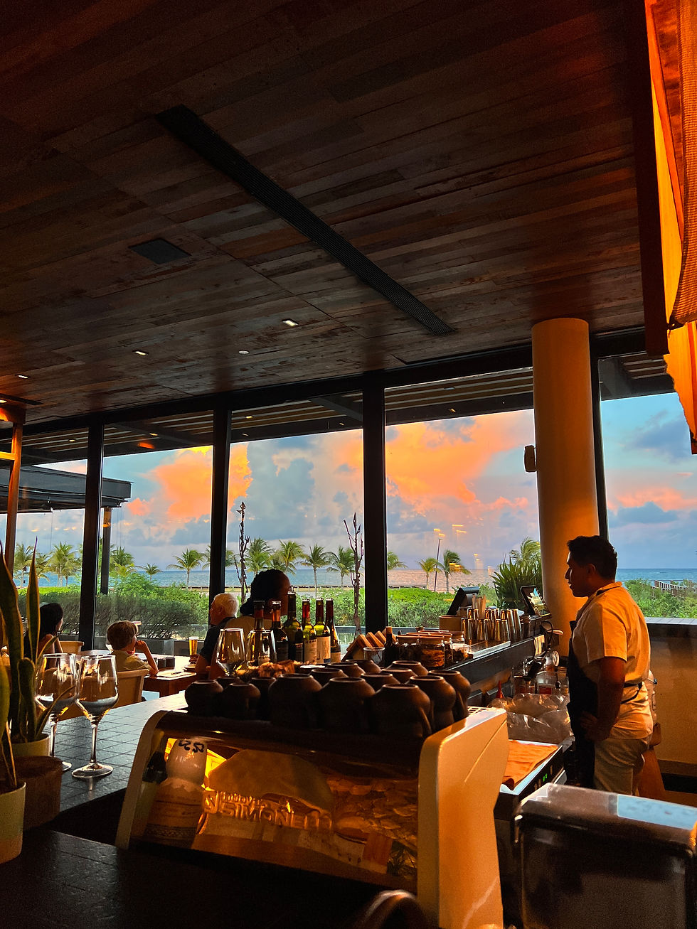 Sunset at Itzam restaurant at Etereo Auberye resort in Riviera Maya, Mexico