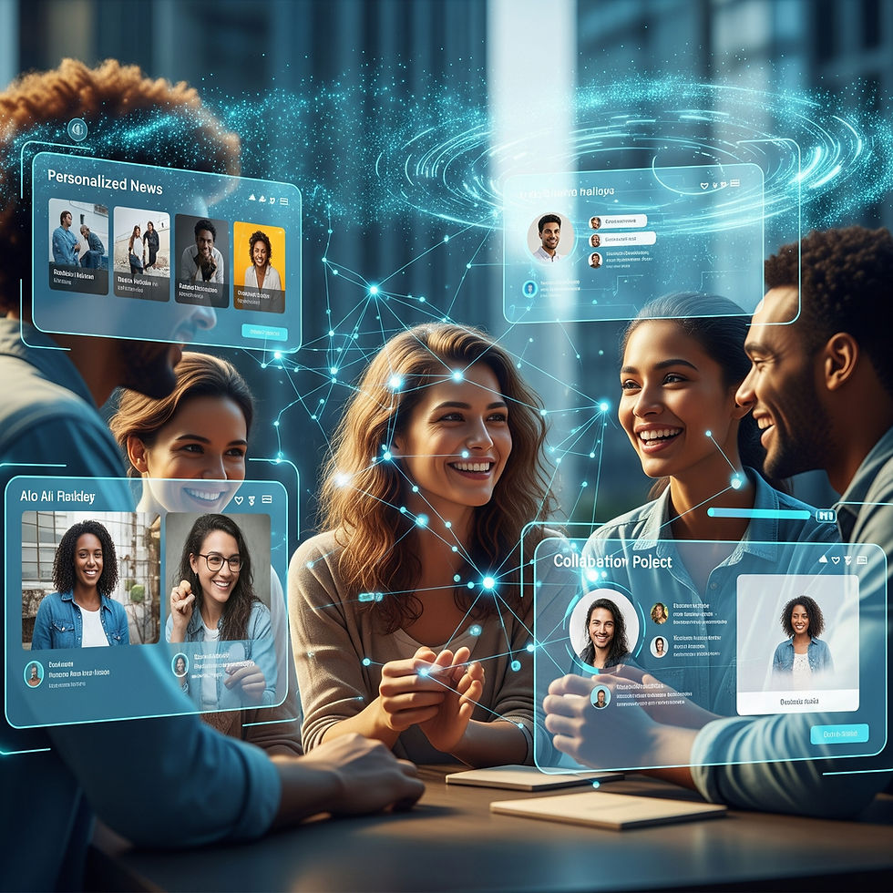 A shift towards collaborating and sharing ideas in a digital network, embodying the "We vs Me" approach for collective success. (image created by gemini)