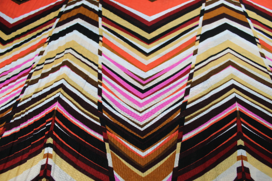 Orange, Brown & Pink Vibrant Chevron Print Woven Viscose Elastane Stretch Fabric