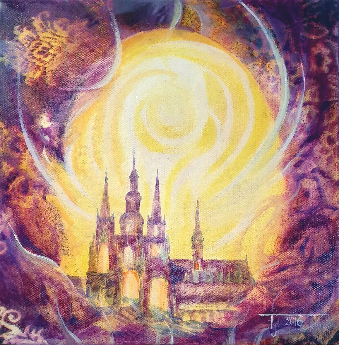 SVĚTELNÁ PRAHA 2016 akryl olej na plátně 40 x 40 cm N2019