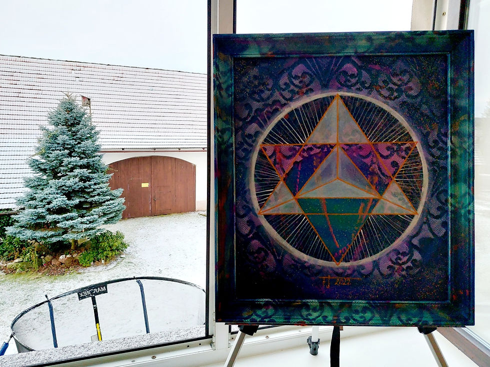 Miniatura: Barevná MERKABA 5, 2022 akryl na sololitu 58 x 51 cm s rámem N1169
