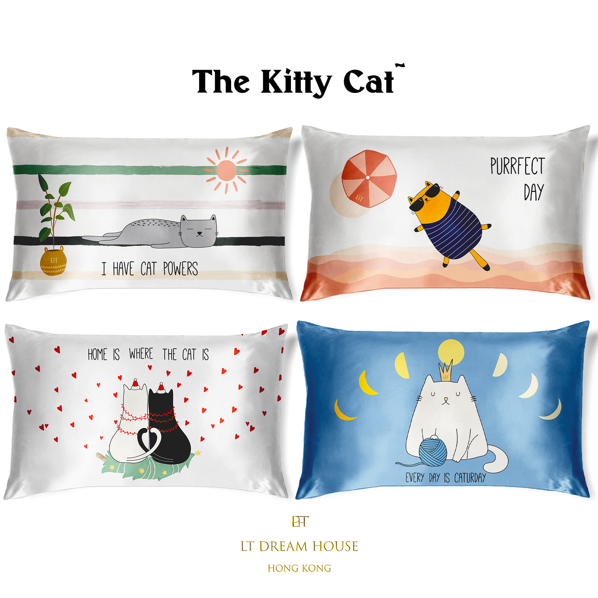 Luxury Silk Pillowcase 100% Mulberry Silk 22mm The Kitty Cat Collection