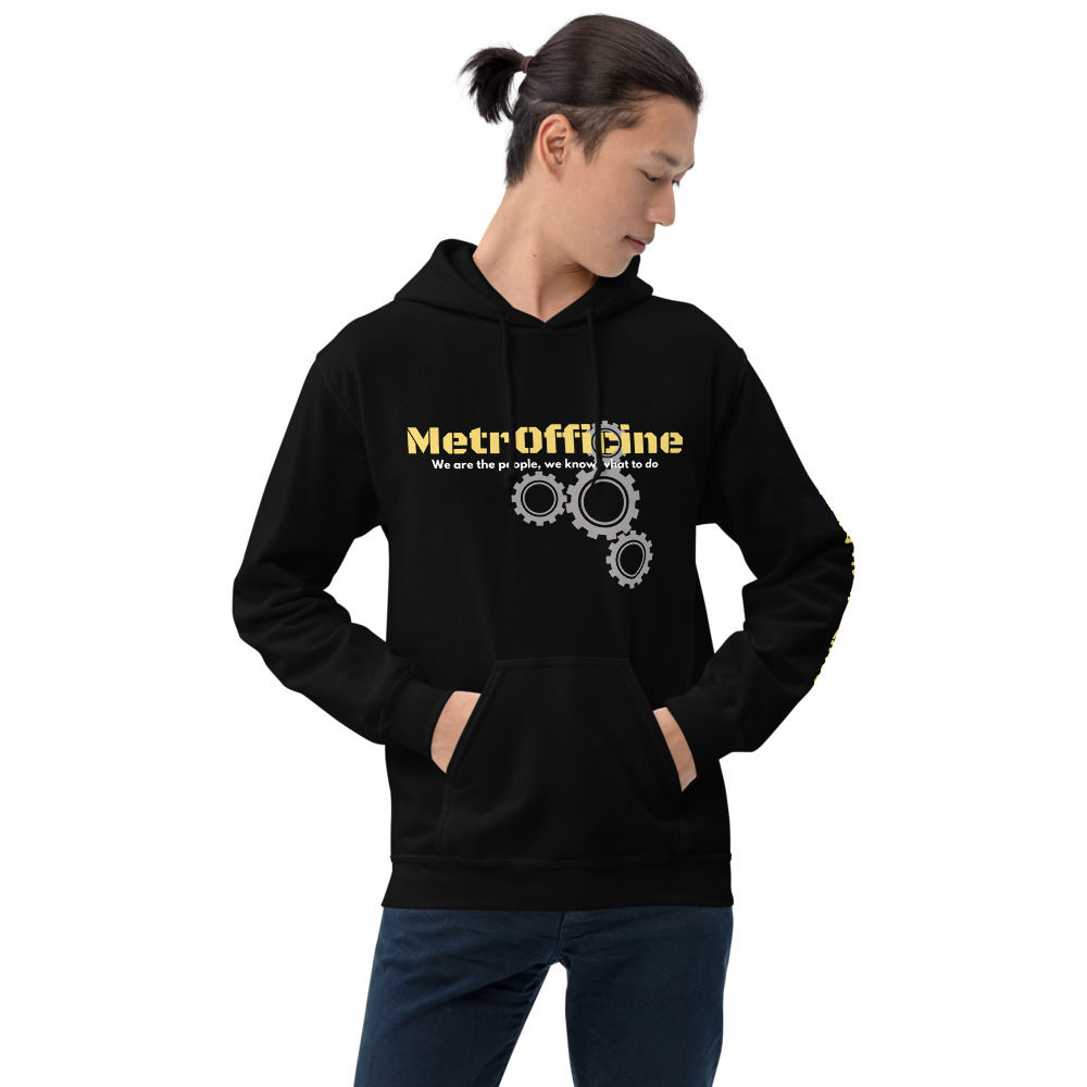 Felpa con cappuccio MetrOfficine -  grey gear, stampa su manica, unisex hoodie