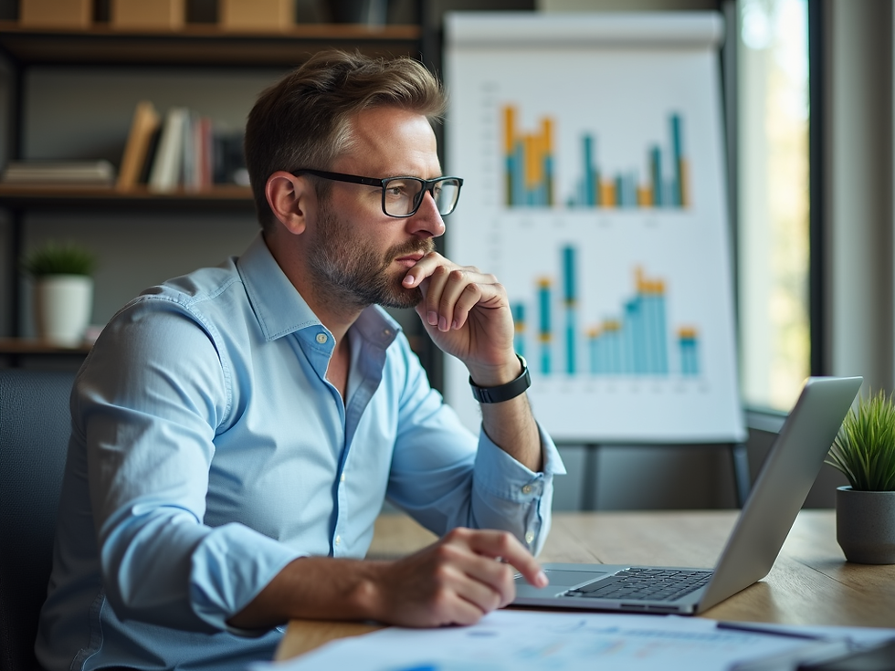 Business man sitting at desk pensive
