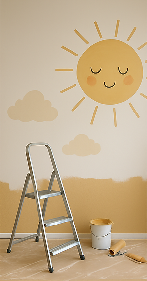 A beautifully styled child’s bedroom with soft lighting, age-appropriate furniture, gentle colours, and playful details des