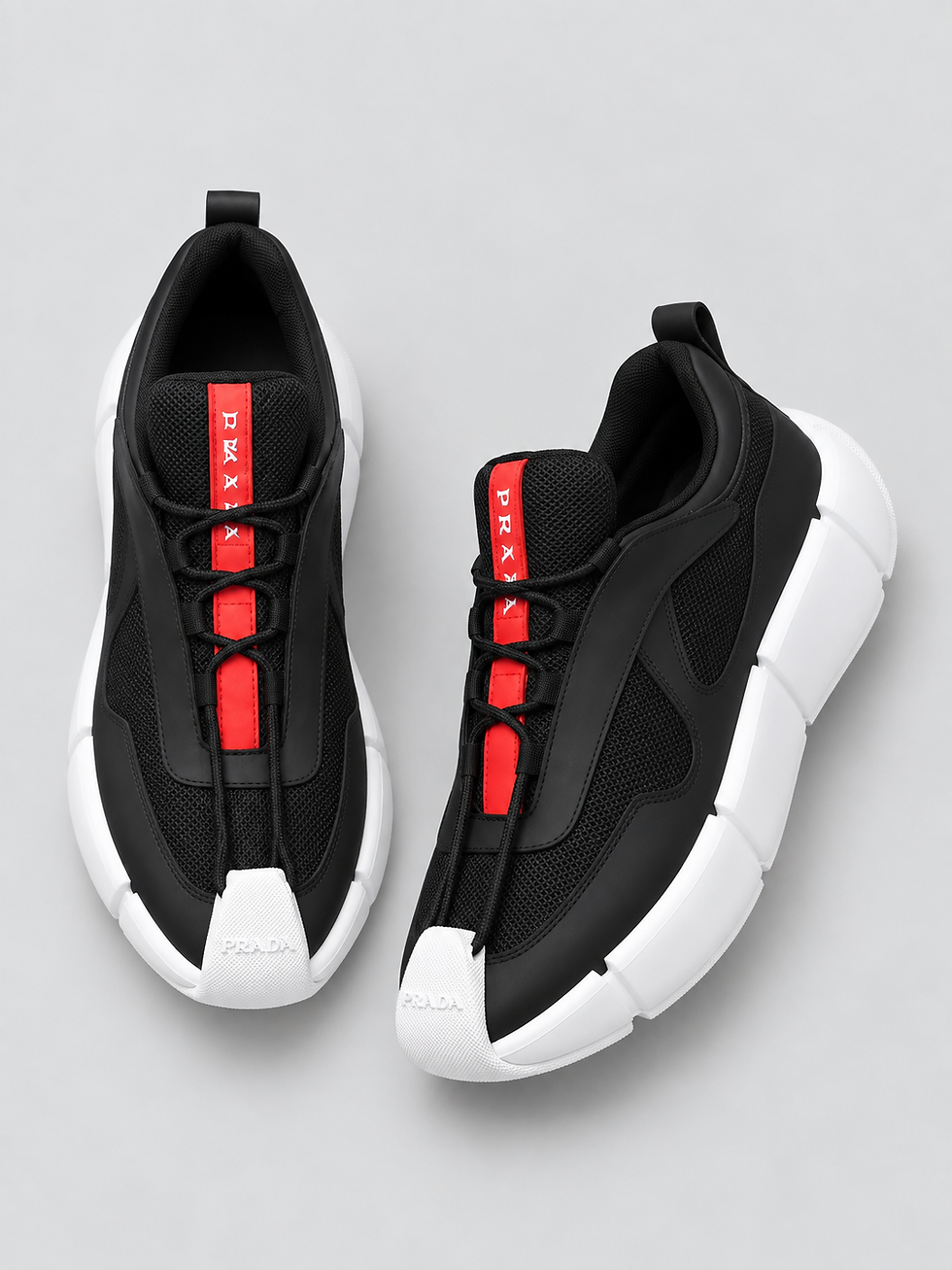 Küçük resim: Siyah Kırmızı Detaylı Kalın Beyaz Tabanlı Erkek Sneaker