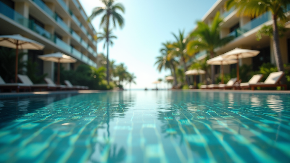 Eye-level view of the luxurious pool area at Hotel Pan Thitsar