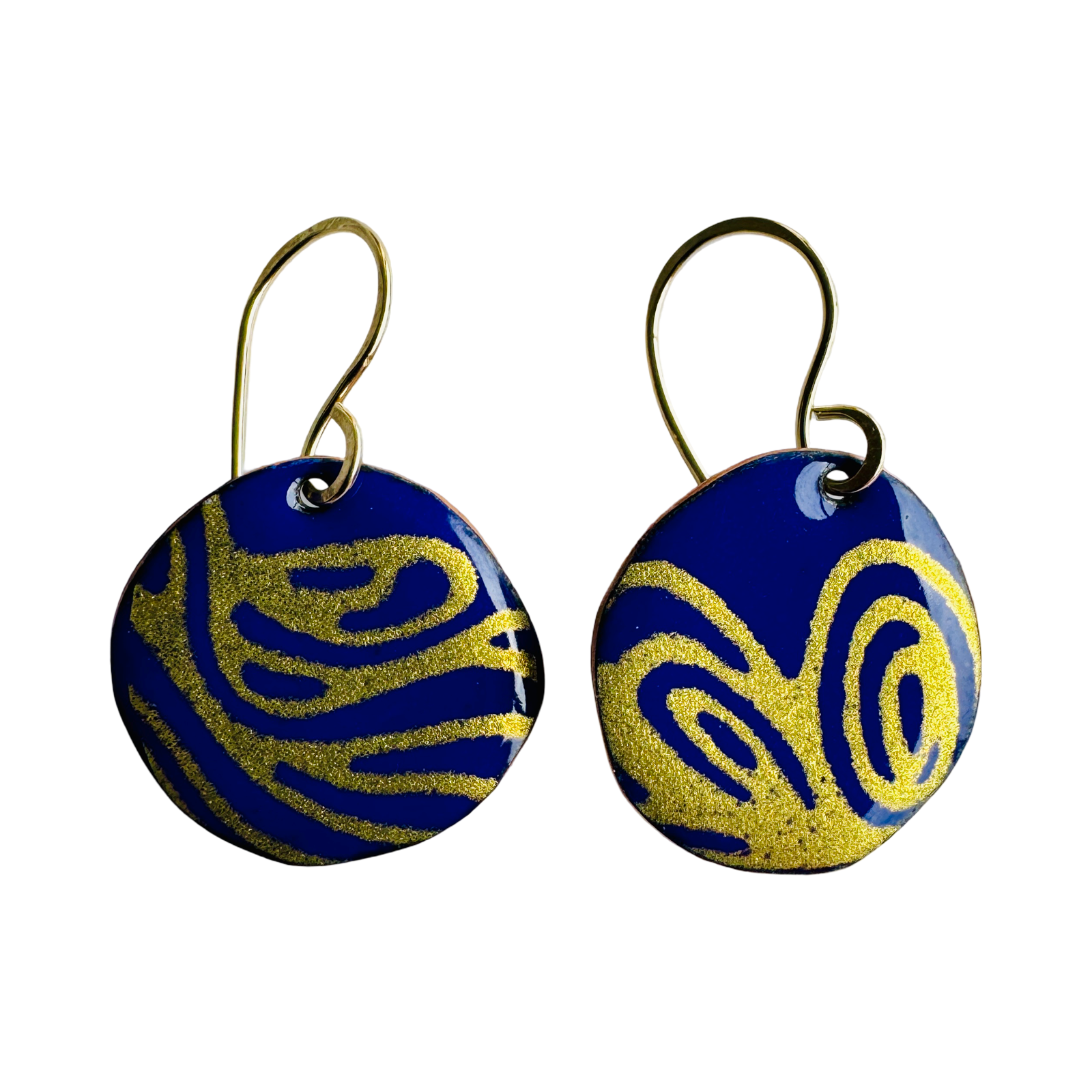 Navy Blue Gold Luster Decal Earrings