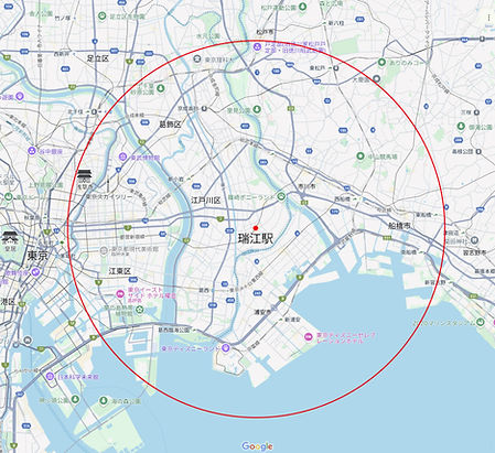 出張料のかかるエリアを示した地図