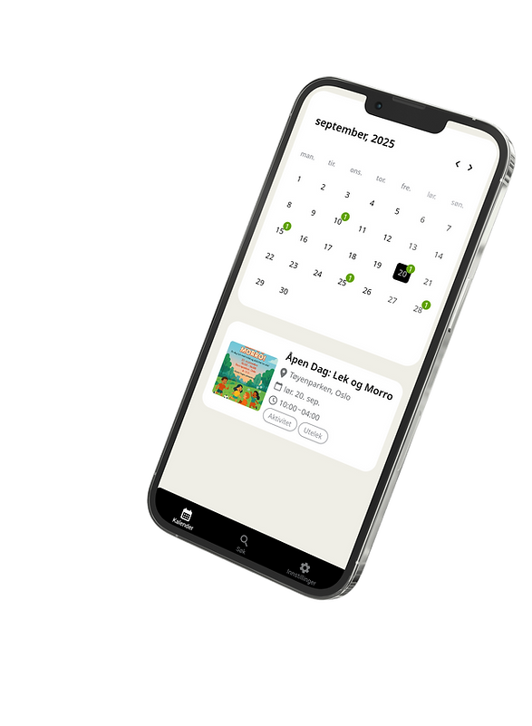 Mobiltelefon som viser appen "Finn på no'".