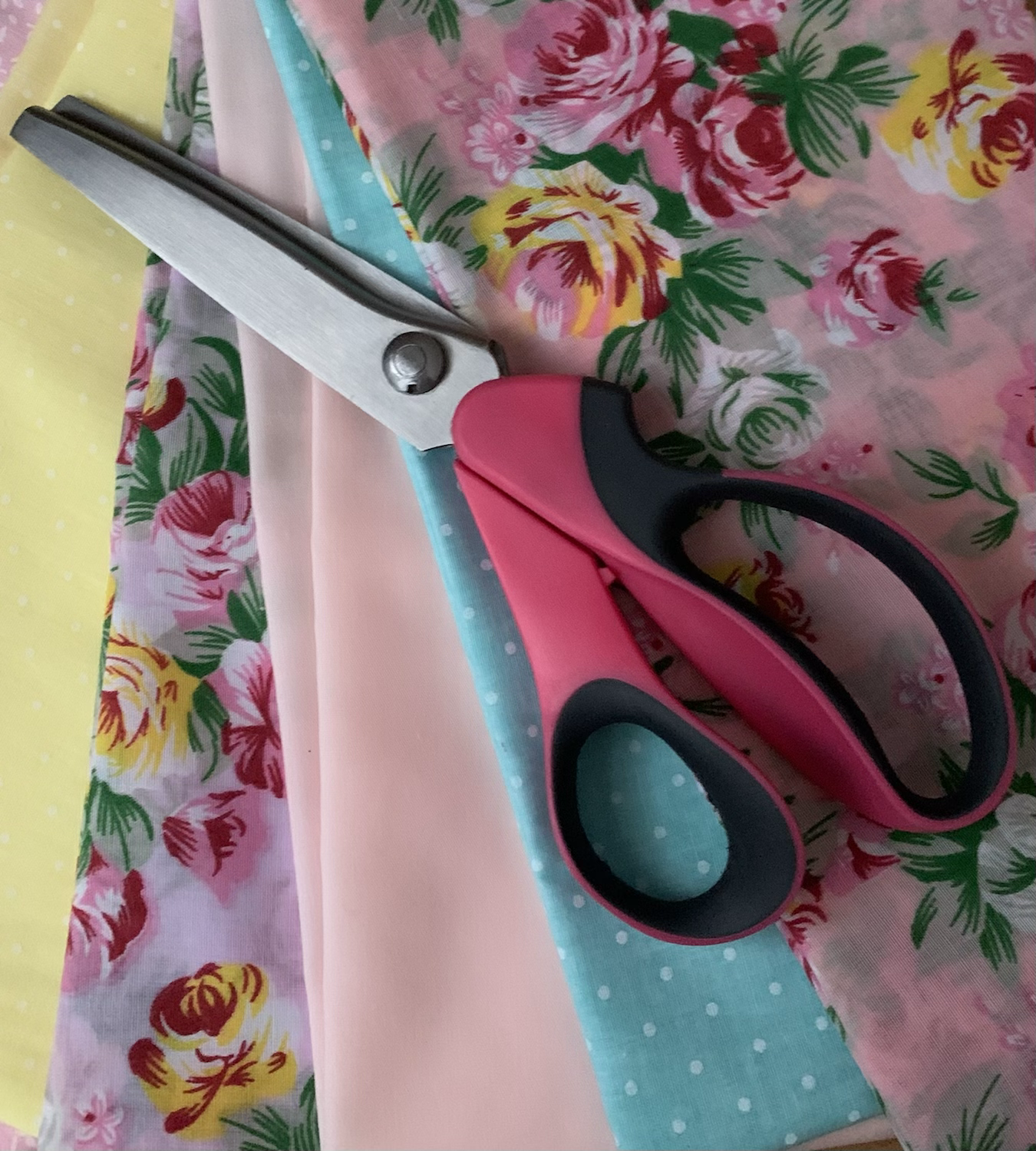 Pinking shears with fabric samples