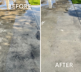 Before and after of commercial concrete deep cleaning and heavy grease removal for a business in Los Angeles.