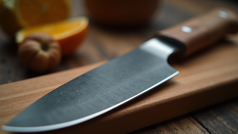 Close-up view of a handcrafted knife with a wooden handle