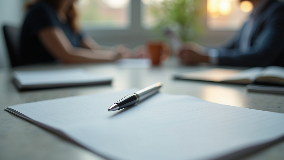 Close-up view of a notebook and pen on a table during a counseling session