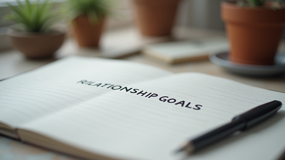 Close-up view of a notebook with relationship goals and notes