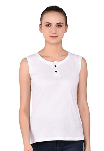 Thumbnail: Geum Women's Cotton Round Neck Sleeveless Tshirt