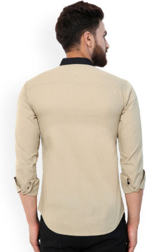 Thumbnail: Men Beige Slim Fit Solid Casual Shirt