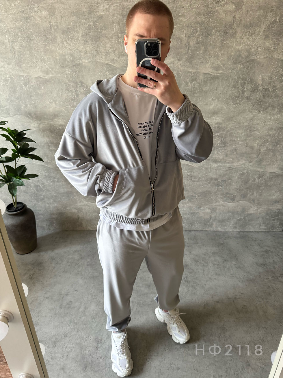 Прев'ю: Костюм Велюровий з капюшоном - Світло-Сірий НФ2118