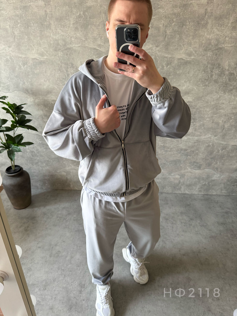 Прев'ю: Костюм Велюровий з капюшоном - Світло-Сірий НФ2118