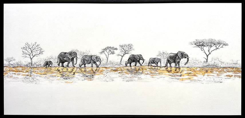 Elephant painting, gold leaf & acrylic