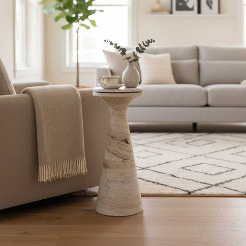 Tall Side Table Natural Travertine Sto