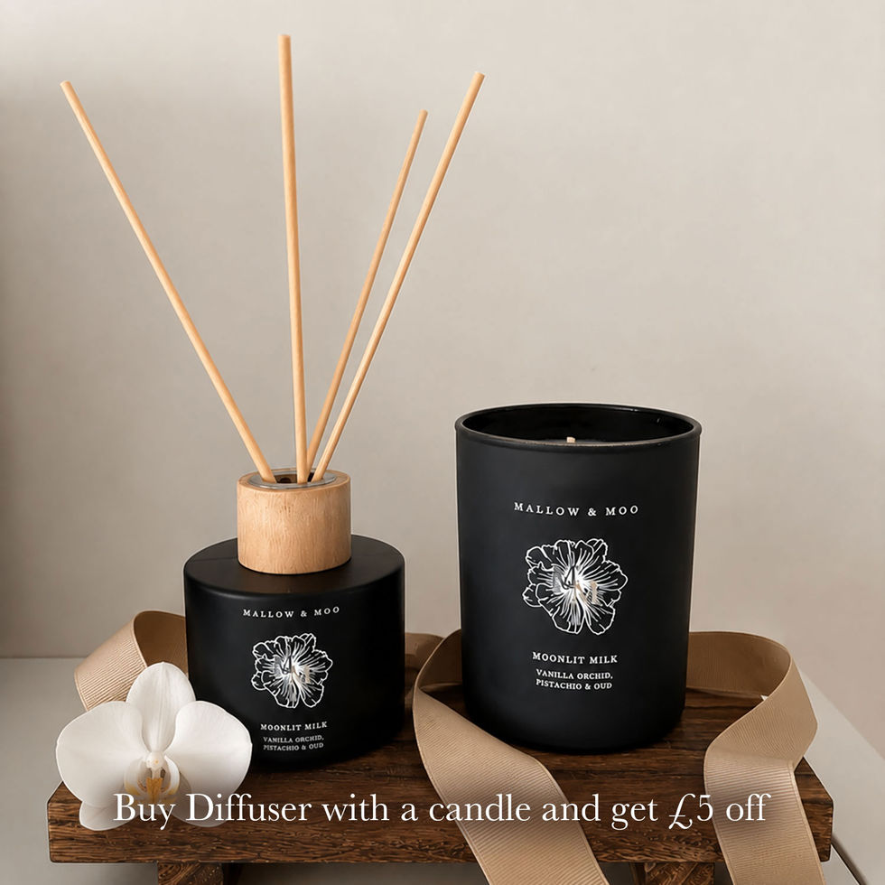 Mallow & Moo reed diffuser and scented candle pair - buy a diffuser with a candle and get £5 off