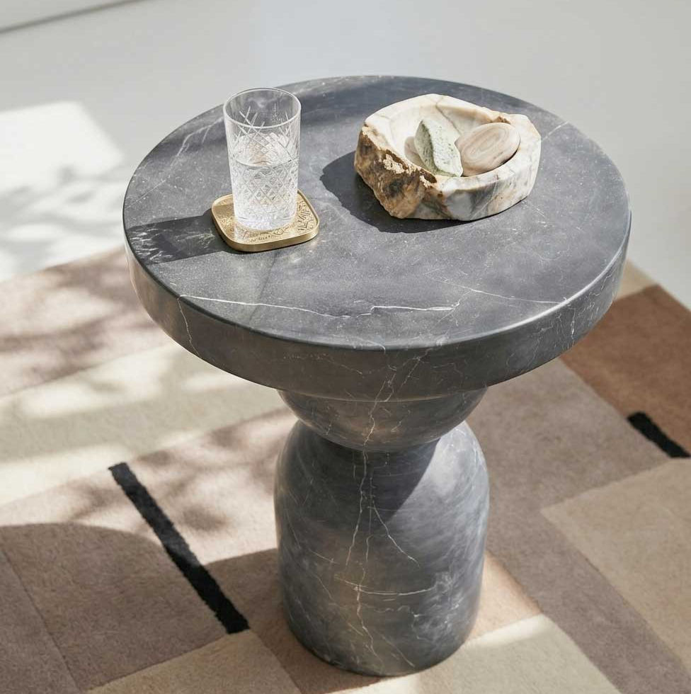 Side Table -This coffee table is made from thick, natural travertine that features a warm cream colour and smooth texture.