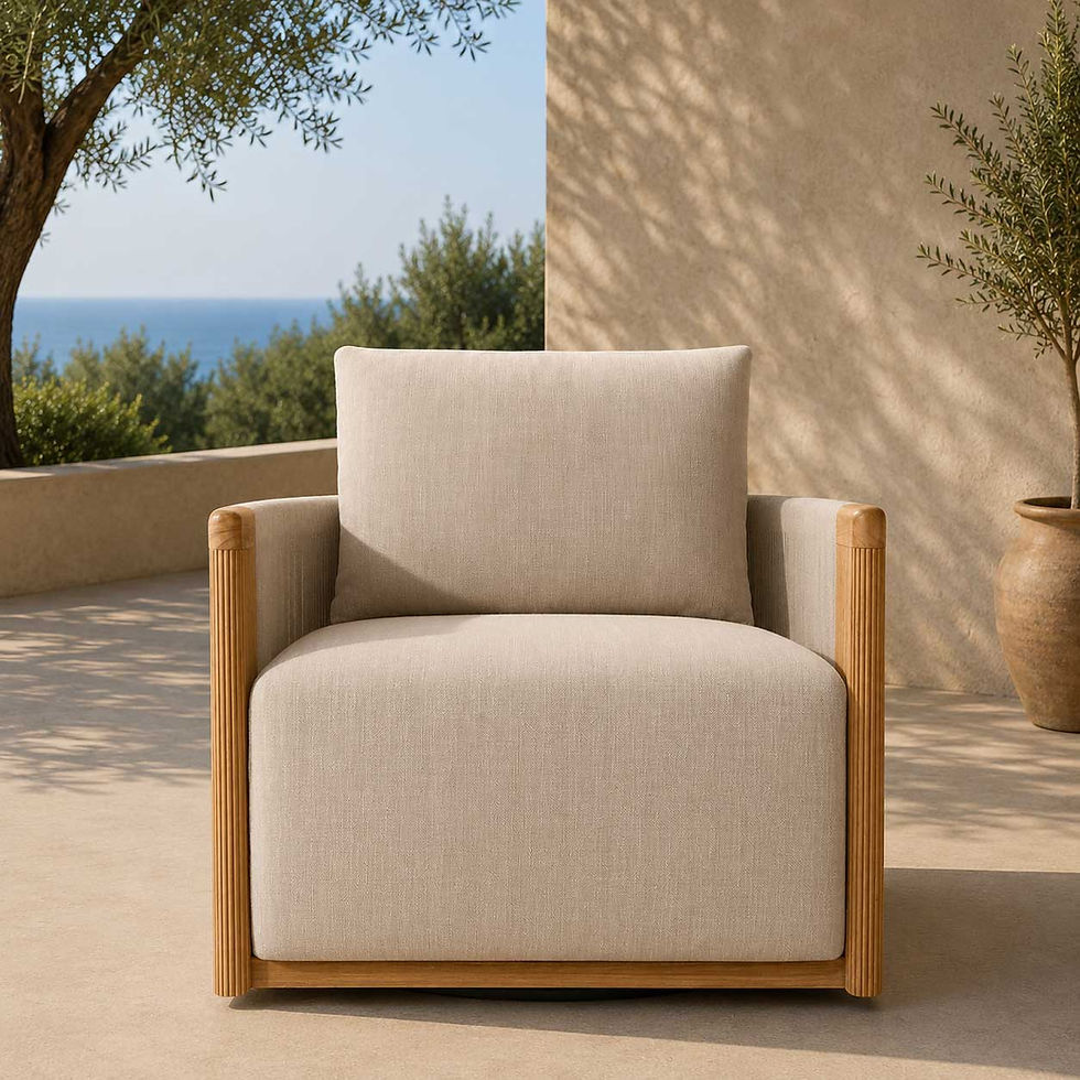 This outdoor lounge chair features a sophisticated, low-profile silhouette that seamlessly blends modern minimalism with orga